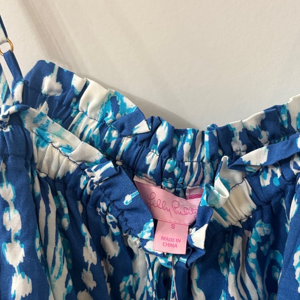Lilly Pulitzer Blue & White Jellyfish Print Ruffle Tank - Picture 3 of 4